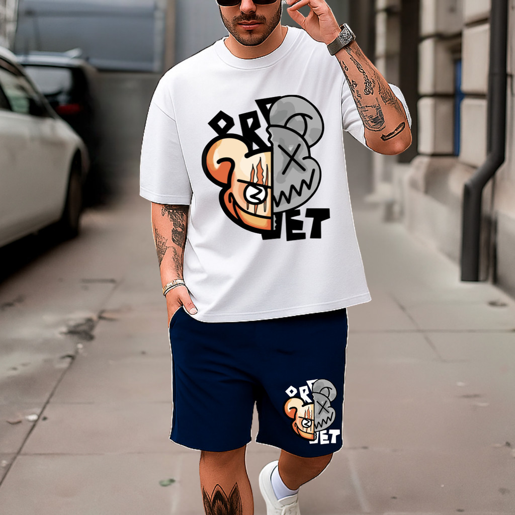 Kit Camiseta + Short Tactel Conjunto Urso Compton Masculino Camisa Algodão Envio Imediato