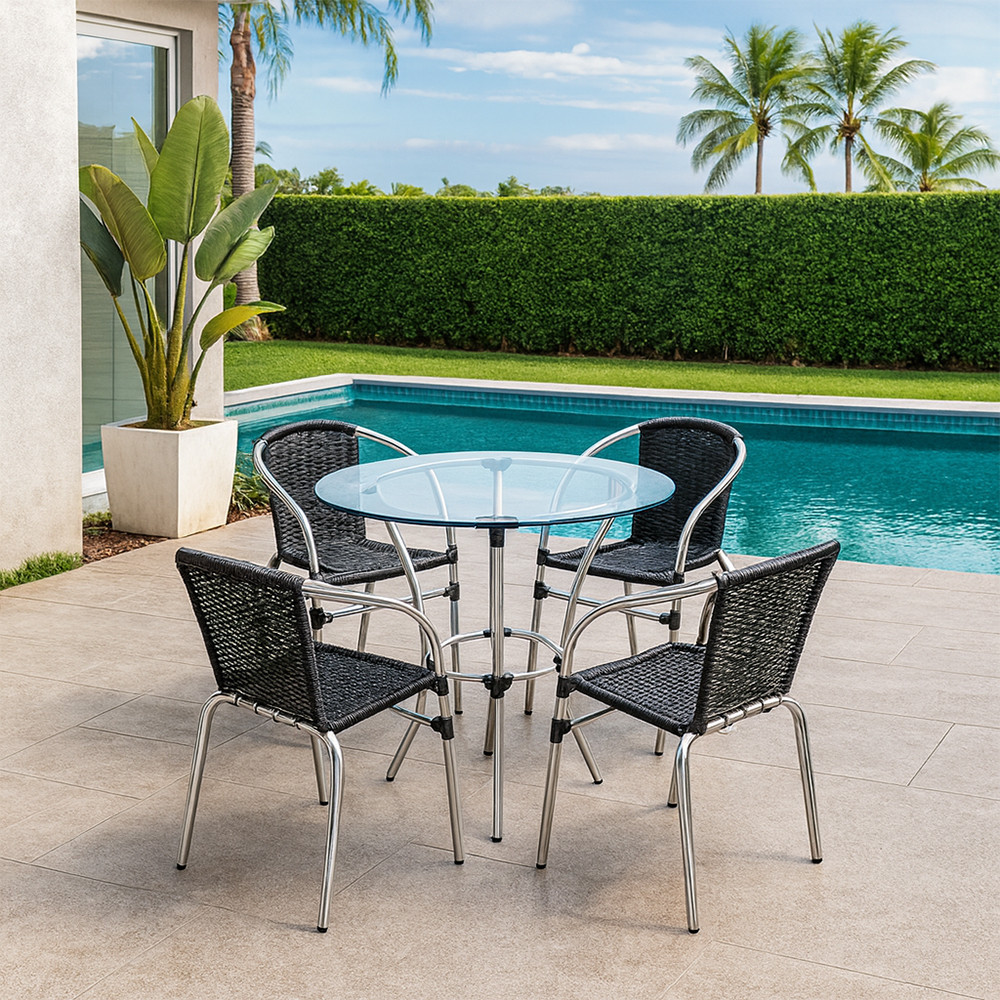 Conjunto Pool Mesa e 4 Cadeiras Alumínio Fibra Área Gourmet Acesse Móveis
