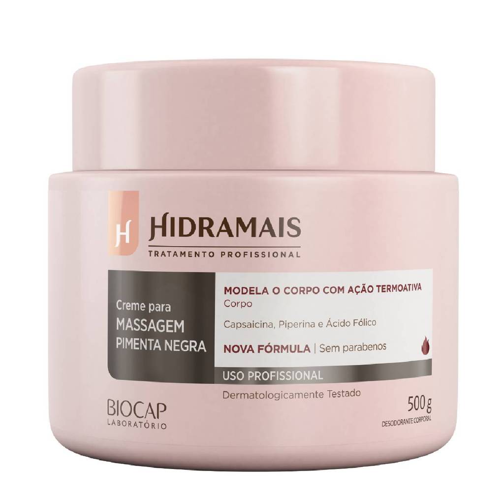 Creme Pimenta Negra Hidramais 500g – Massagem Profissional, Reduz Medidas, Celulite e Modela o Corpo