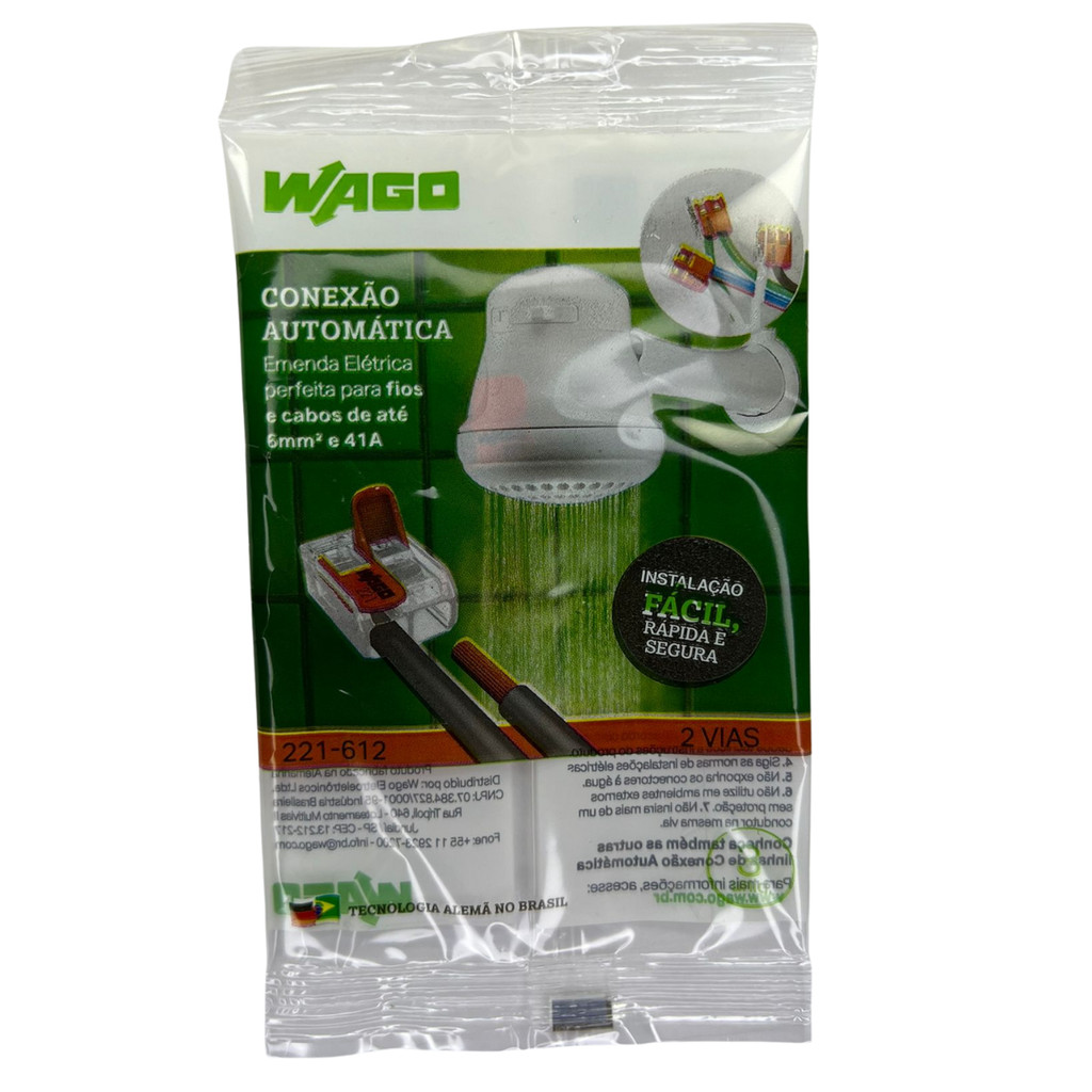 Kit 3 Unid Conectores 221-612 Wago Emendas Fios Chuveiro Motor Ar Condicionado e Torneiras Eletricas