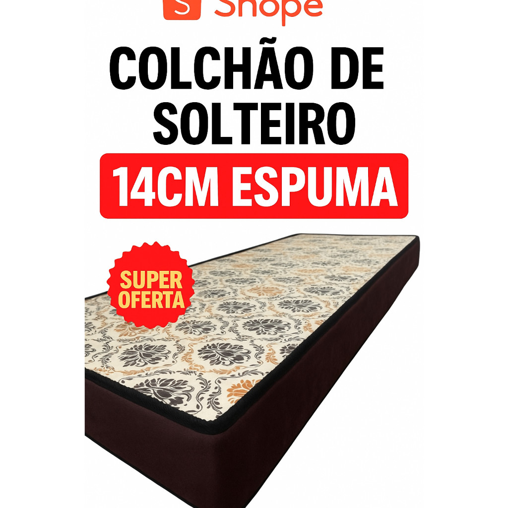Colchão Solteiro Espuma de Alta Densidade D28 Medida 88x188x14cm Super Oferta Linha Premium