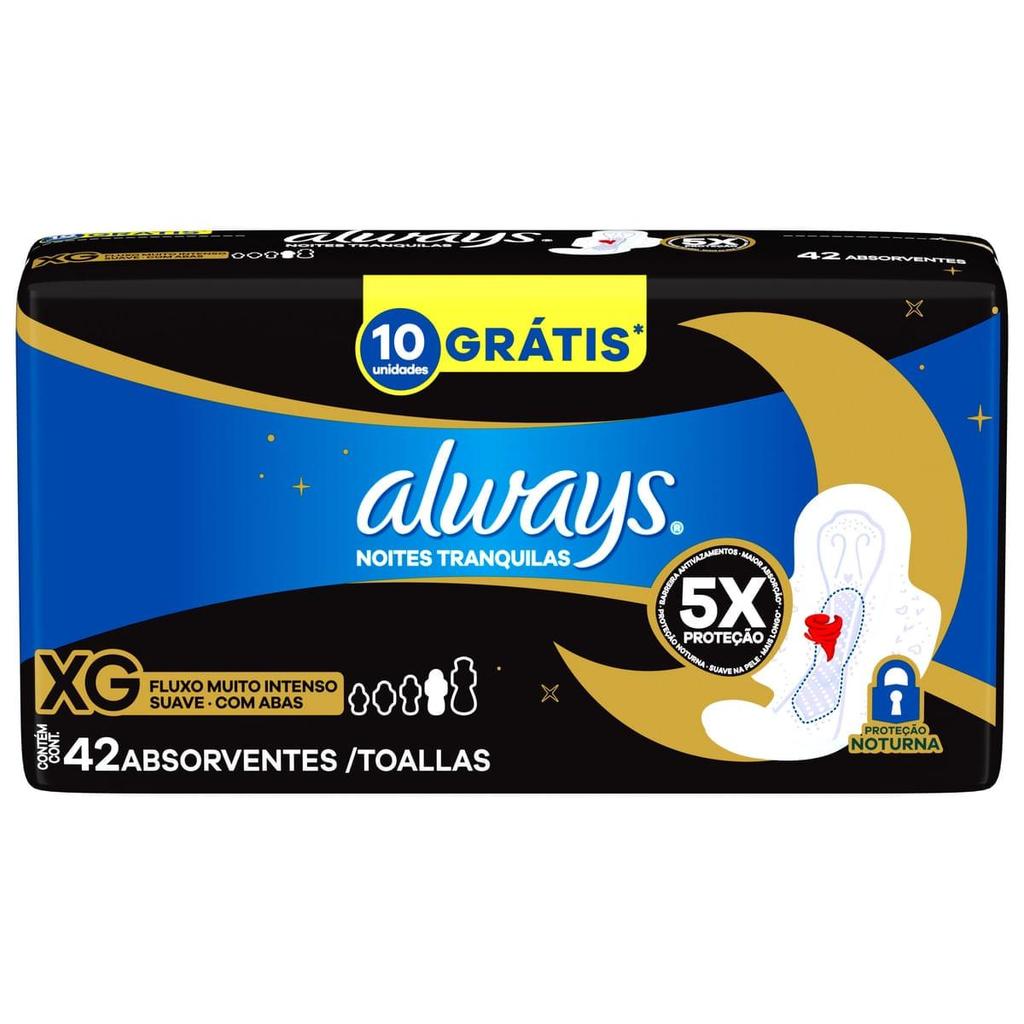Absorvente Always Noites Tranquilas Suave Com Abas Tamanho XG 42 Unidades em Oferta na Shopee