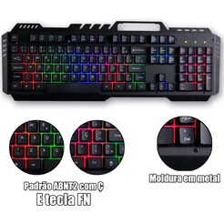 Teclado Gamer Semi Mecânico Metal Usb Luminoso Antigosting B-MAX Teclado Semi Mecanico color Rainbow