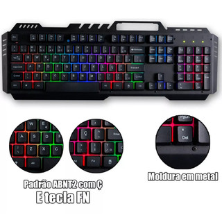 Teclado Gamer Semi Mecânico Metal Usb Luminoso Antigosting B-MAX Teclado Semi Mecanico color Rainbow