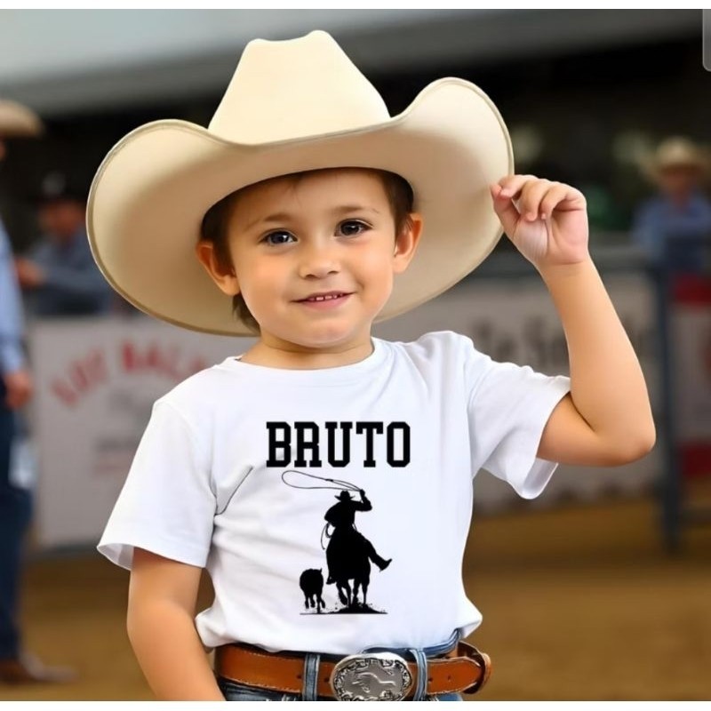 Camiseta Masculina,Menino Adulto/Infantil Country BRUTO Pecuária Cavalgada Rodeio Cavalo Laço Roça