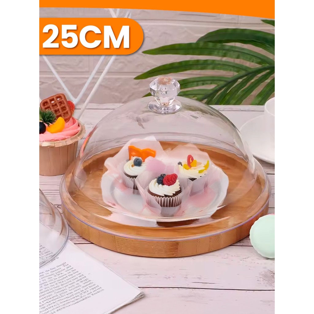 Tampa Boleira 25x25CM Redonda Plástico Protetora De Alimentos Transparente Para Bolos Frutas