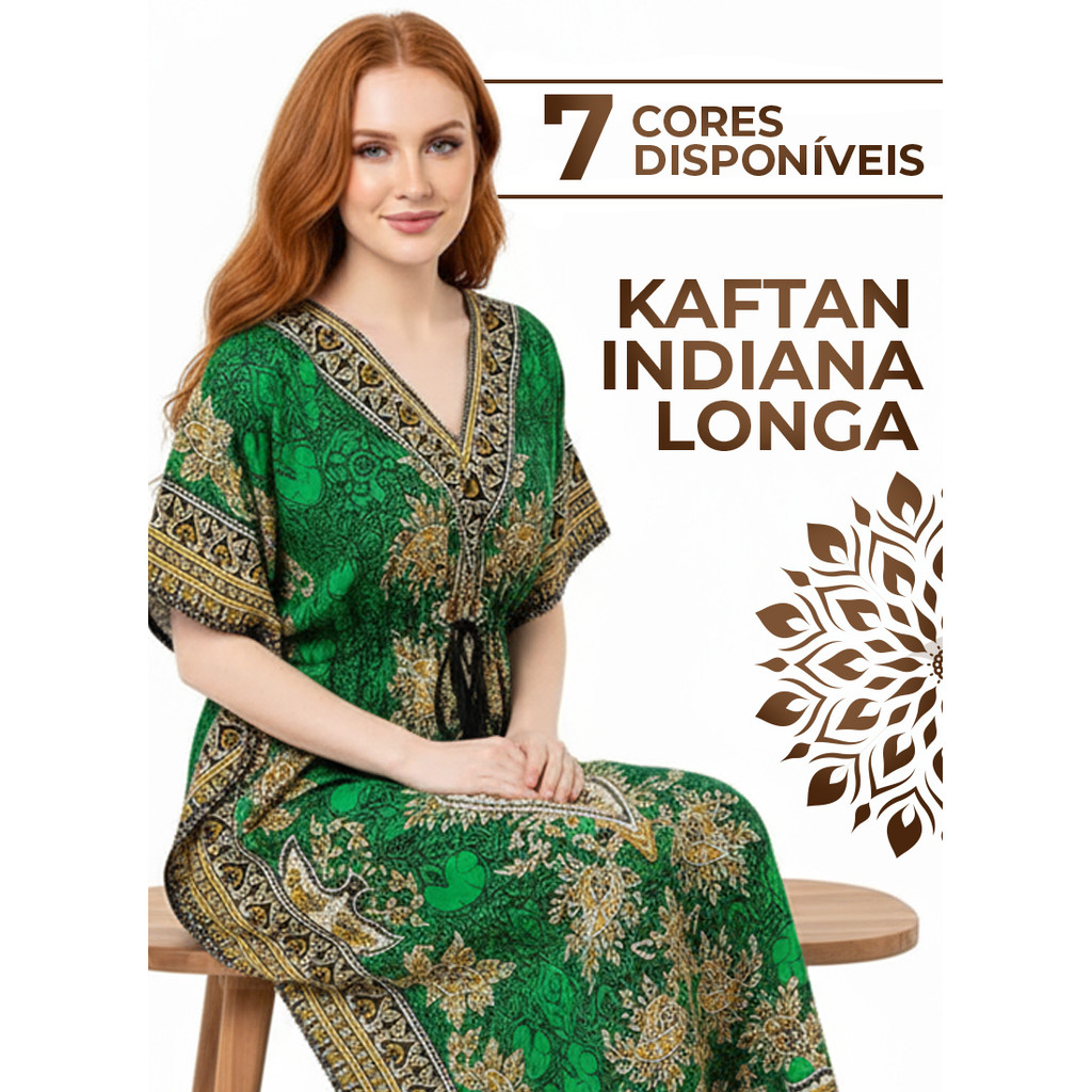 Kaftan Indiana Longa Caftan Moda Praia Leve em Oferta na Shopee