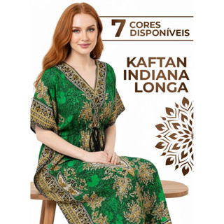 Kaftan Indiana Longa Caftan Moda Praia Leve em Oferta na Shopee