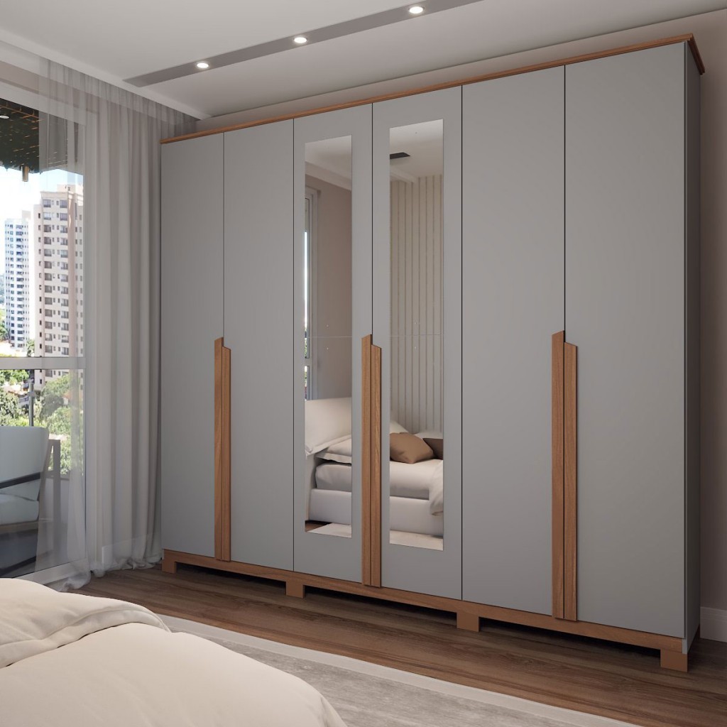 Guarda-Roupa Casal Calábria 6 Portas 6 Gavetas Espelho em Oferta na Shopee