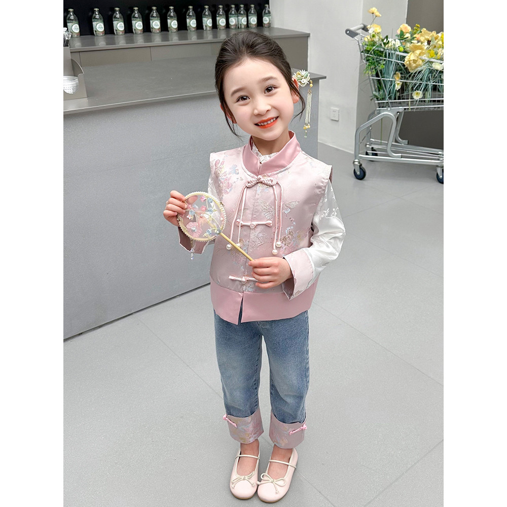 Meninas terno roupas de primavera 2025 novo estilo moda estilo chinês moda crianças roupas Hanfu bebê primavera outono r