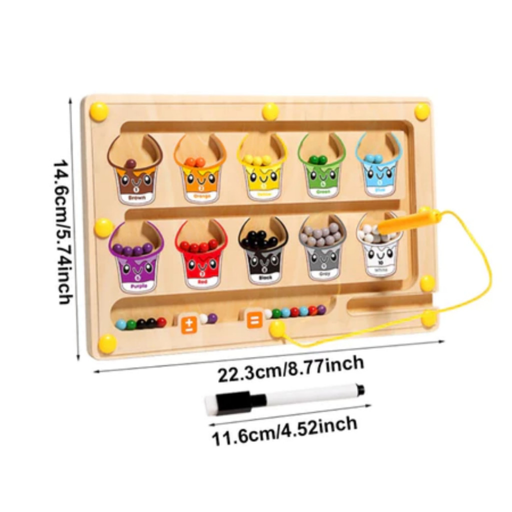 Brinquedo Montessori 2 em 1 Labirinto Magnético de Madeira Contagem Cores Números Quadro Branco