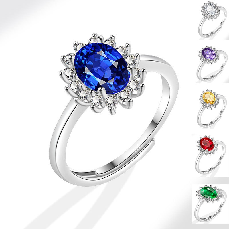 Anel Micro-Incrustado de Safira Coração do Oceano, Charme Feminino Exquisito, Anel de Zircônia Cristal Azul.