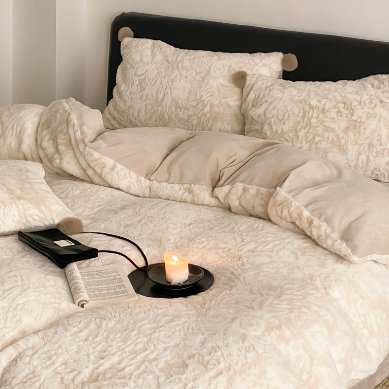 Inverno engrossado coelho quente pelúcia leite velo conjunto de quatro peças Coral velo flanela colcha capa lençol cama