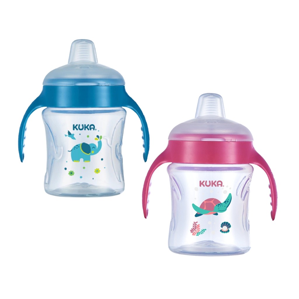Copo Treinamento Infantil Bico Silicone 6m+ Tampa Antivazamento Alça Fun 200ml Kuka