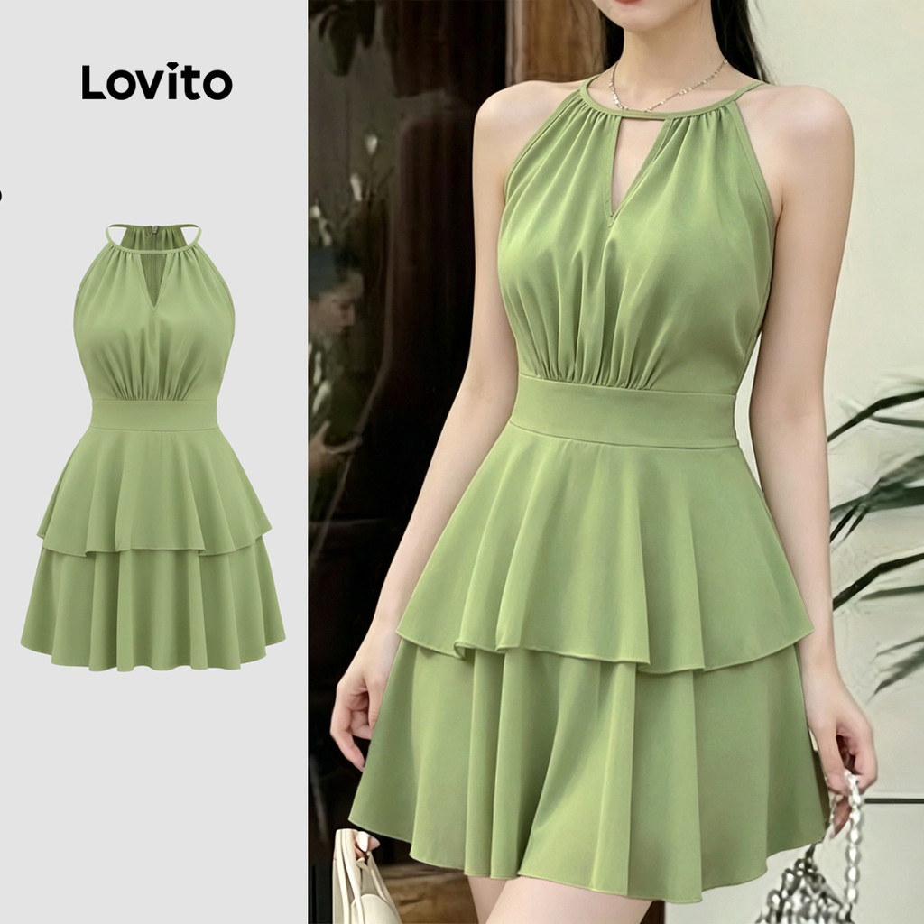 Lovito Vestido Casual com Estrutura Linha Vestido Cáqui de Primavera/verão para