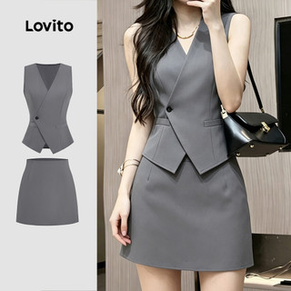 Lovito Elegante Conjuntos de saia assimétrico primavera/verão conjuntos de saia cinza para mulheres LK3ED074