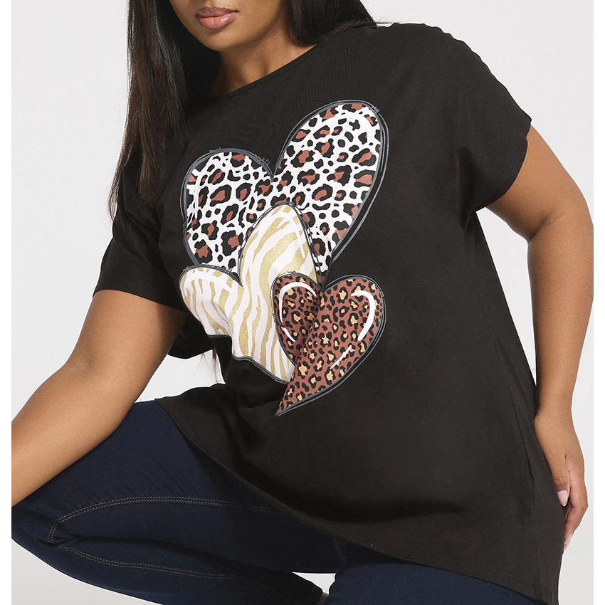 Camiseta Masculina Feminina Oversized Estampa Corações Estampa Onça e Zebra Dourado Camiseta Streetwear Moda
