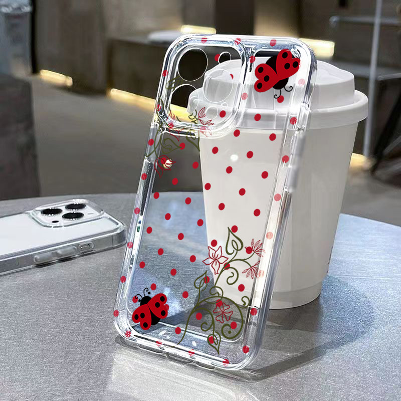 Polka Dot Joaninha Caso Claro Para Samsung Galaxy S26 S25 S24 S23 S22 Ultra Plus S21 FE A17 A37 A57 A56 A55 A54 Capa