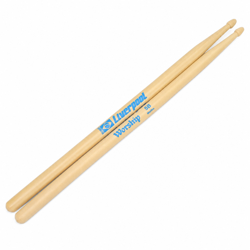Baqueta Liverpool Worship 5B Ponta De Madeira Par Original Madeira Marfim Para Bateria Com Gel Abafador