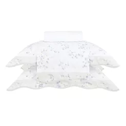 Jogo de Cama Super King Gran Percalle 200 Fios Buddemeyer Celeste 100% Algodão Estampado 4 peças