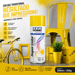 Tinta Spray Amarelo Brilhante Tekbond 350ml Uso Geral Secagem Rápida
