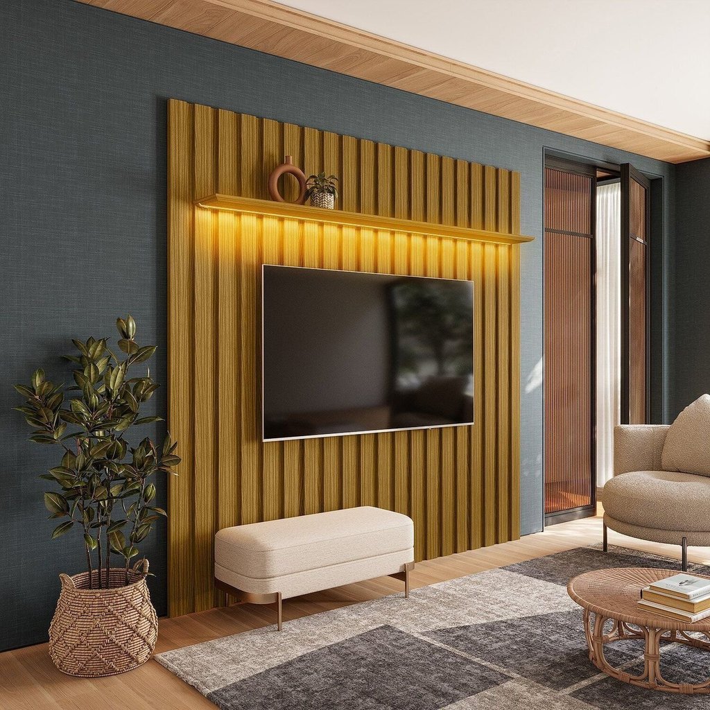 Painel Ripado para TV até 70 Polegadas com LED MDF 177CMX218CM London