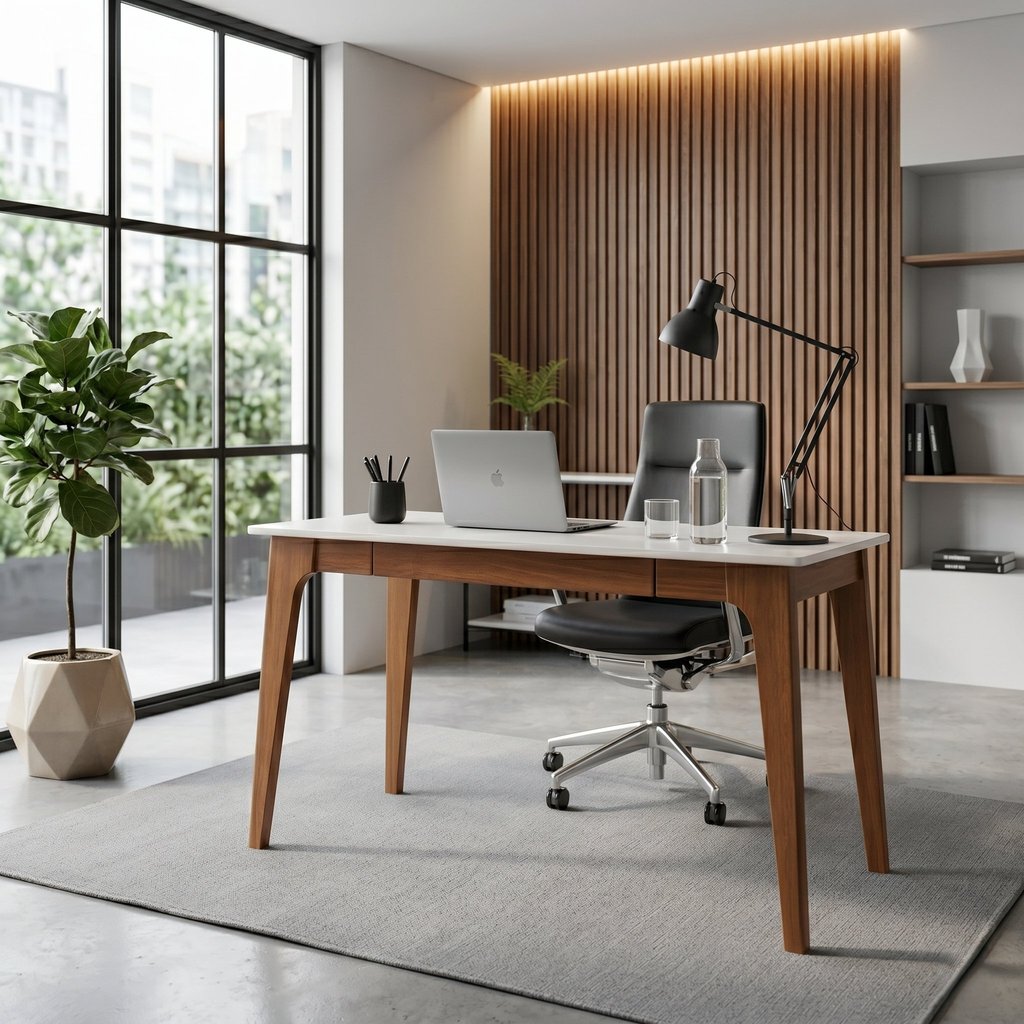 Escrivaninha Mesa Escritório Club 1 Gaveta 120cm Branco Pérola e Garapa Branco Pérola/Garapa