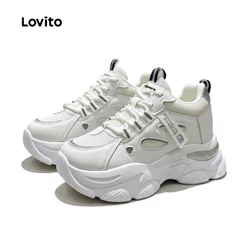 Lovito Tênis Esportivo Casual Para Uso Diário Ao Ar Livre Estilo Coreano Liso Respirável Com Interior Em Mesh Solado Grosso Antiderrapante Cano Alto Para Pickleball Para Mulheres LFA57278