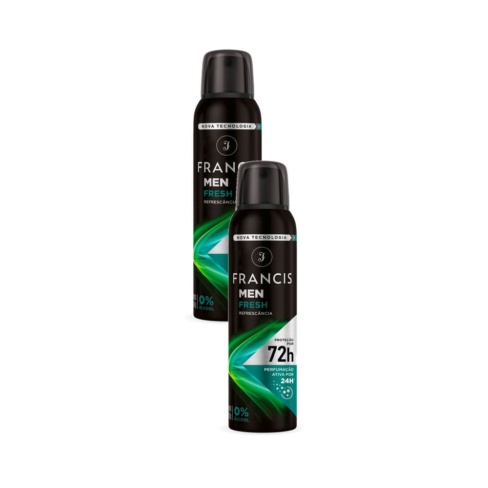 Kit 2 Desodorante Francis Men Fresh Refrescância Aerosol Antitranspirante 72h 150ml