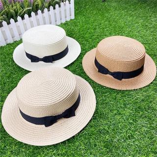 Chapéu de Palha Plano para o Sol, Chapéu Boater com Laço para Meninas, Chapéus de Verão para Mulheres, Chapéu Panamá de 