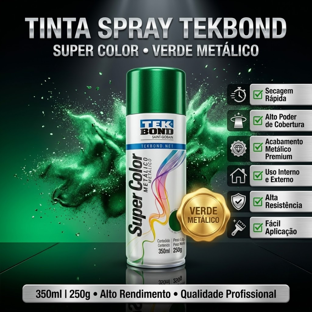 Tinta Spray Uso Geral Super Color, Metais, Verde Metálico