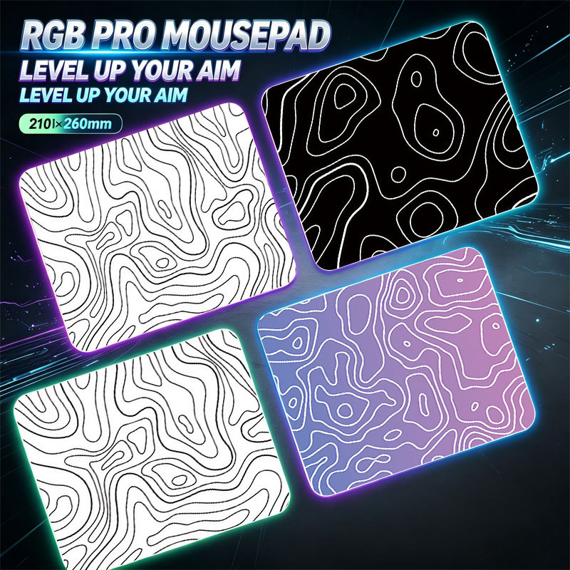 Tapete de Rato Gamer RGB 210x260mm, Estilo Mapa Topográfico Contorno, Antiderrapante, Mouse Pad Pequeno para Jogo