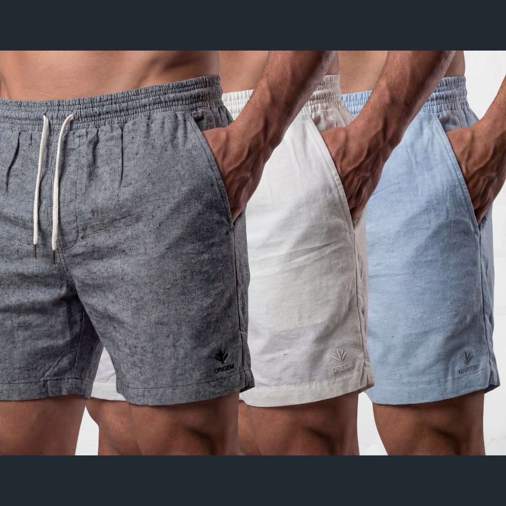 Kit 3 Bermudas Masculinas Linho Elastano Praiana Confortável Verão — GLS Atacado
