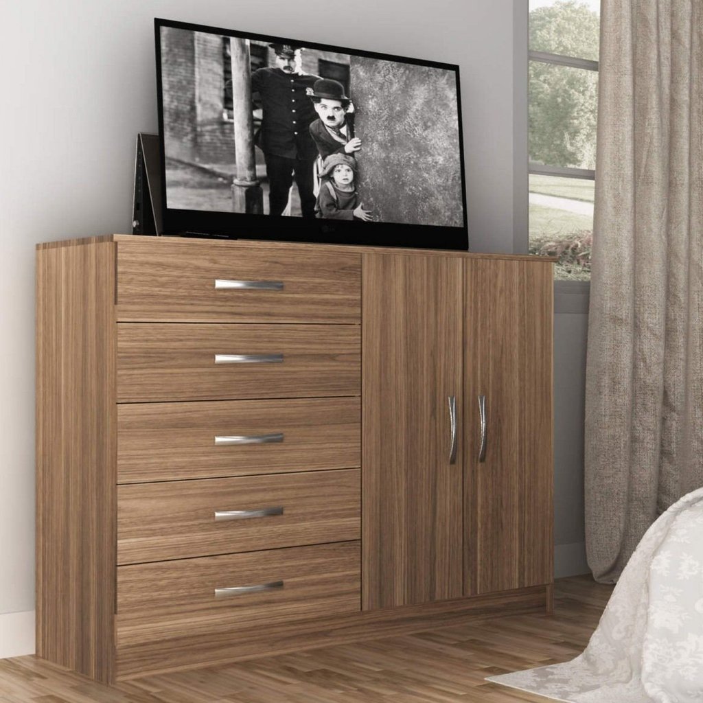 Cômoda para Quarto 5 Gavetas e 2 Portas Austin Marrom Marrom