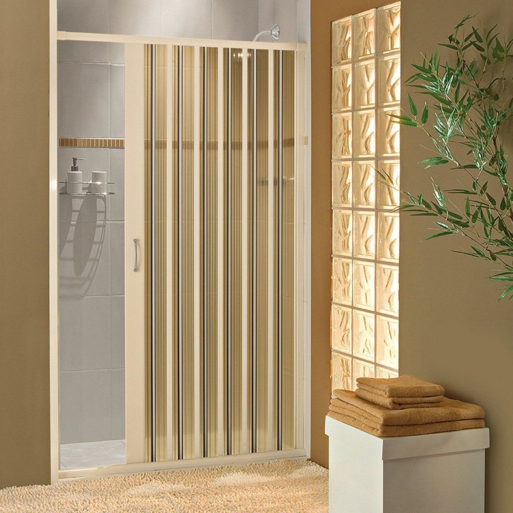 Box para Banheiro de PVC 185x55cm Sanfonado Frontal Bcf Marrom/Bege Bege