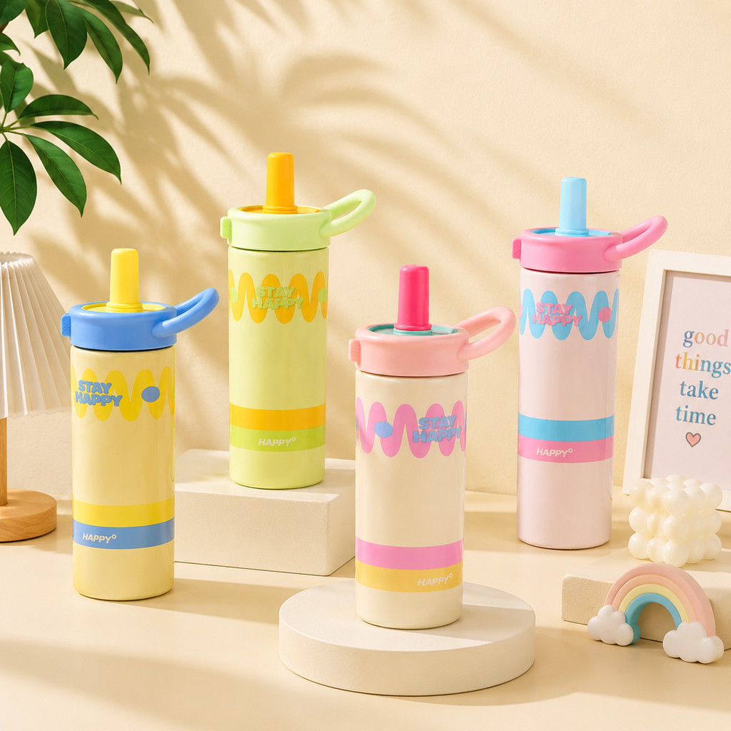 Garrafa 650ml Térmica Infantil Com Canudo E Alça – Colorida Prática E Cheia De Estilo MARAVILHA