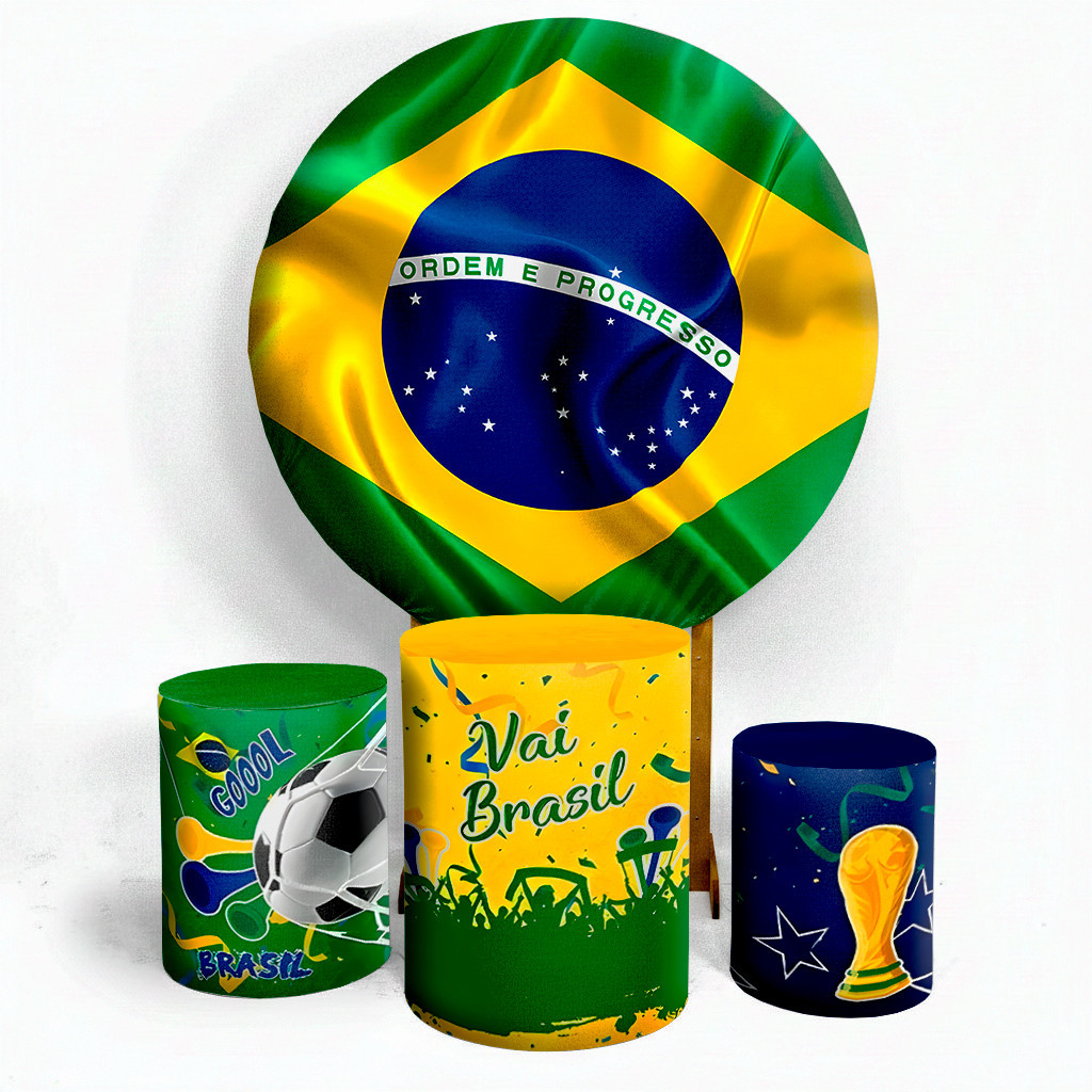 Painel de Festa Copa do Mundo Brasil + Trio Cilindros Futebol Copa do Mundo 2026 Promoção Hexa