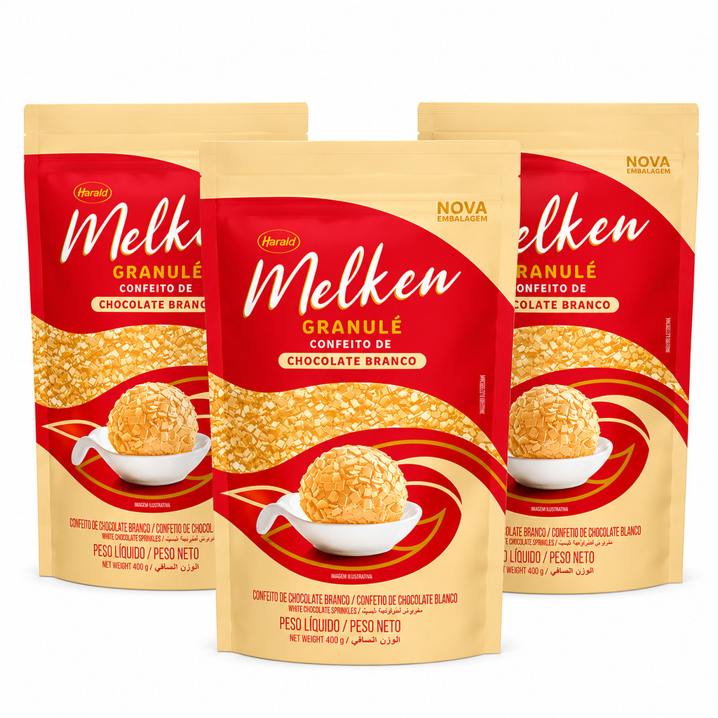 3 Uni Granulado Granulé Chocolate Branco Melken 400g Harald