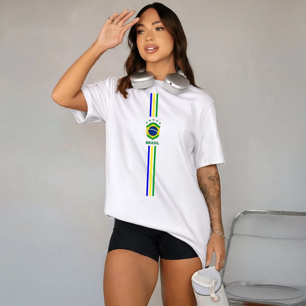 Camiseta camisa blusa 100% algodão feminina estilosa seleção copa jogo do brasil futebol tendencias