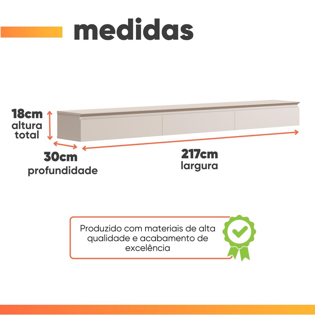 Rack Suspenso Para Painel ou TV até 75 Polegadas 3 Gavetas 2,17m Aspen Off White EDN · foto 2