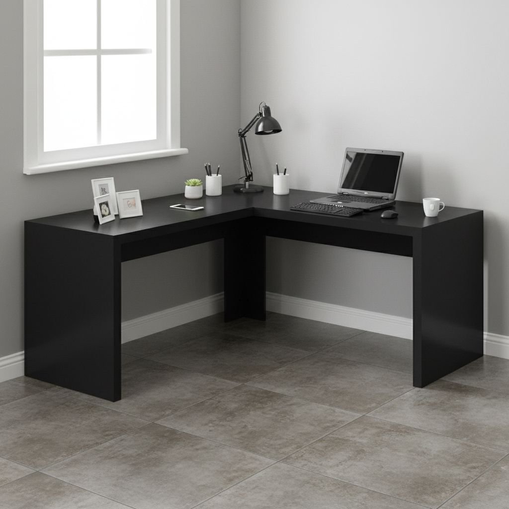 Escrivaninha Mesa Escritório Angular em L ME4116 157,3cm Preto Preto