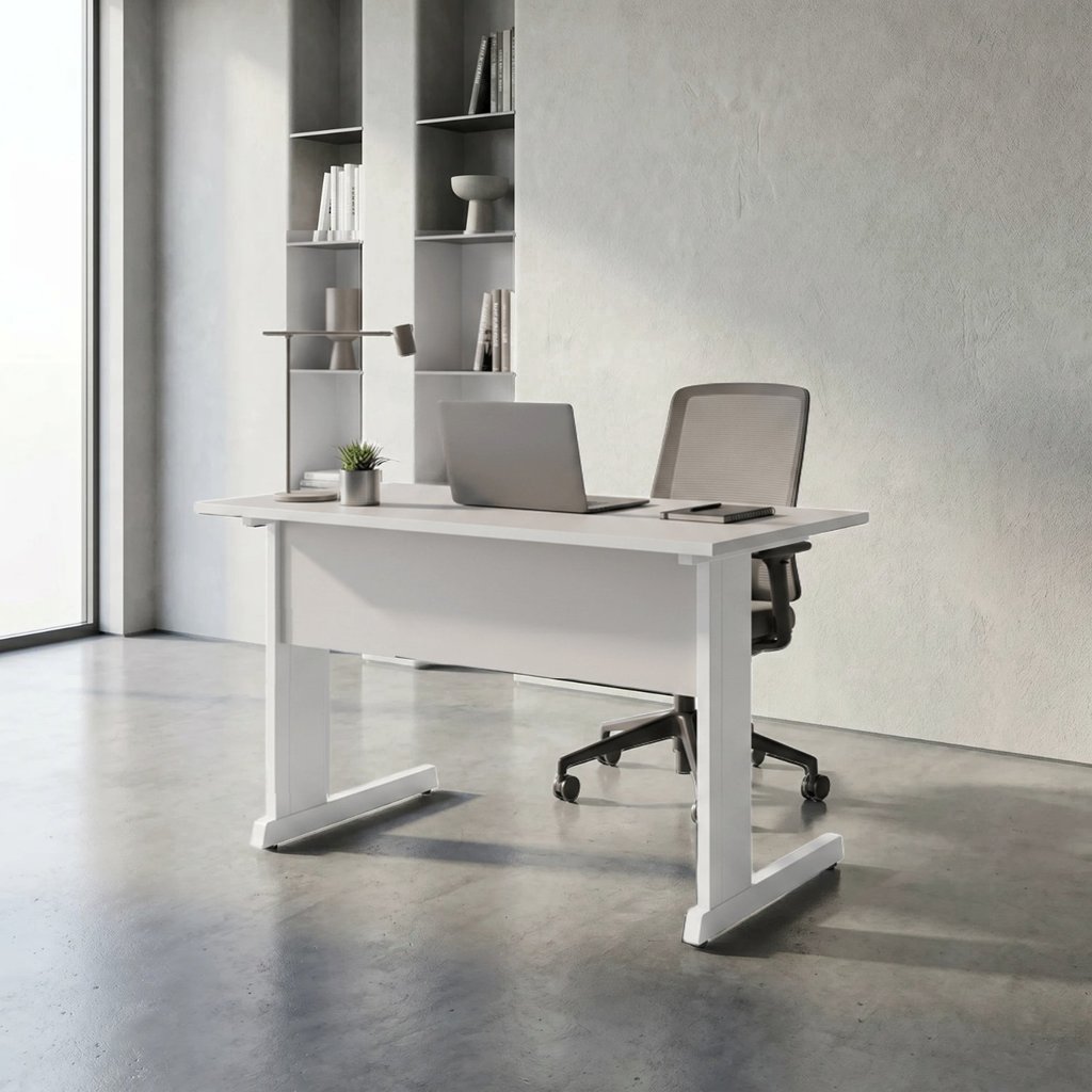 Mesa de Escritório com Pés de Ferro 120x60cm Studio Branco/Cristal Cristal