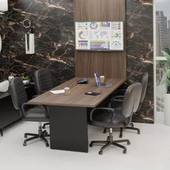 Mesa de Reunião para Escritório com Painel de TV 200x100cm Marrom/Nogal Nogal
