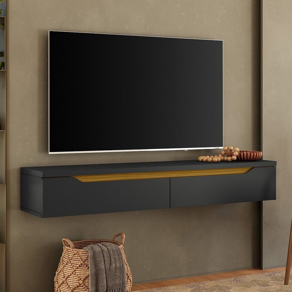 Rack Suspenso para TV até 50 Polegadas 135cm Preto Preto/Cedro