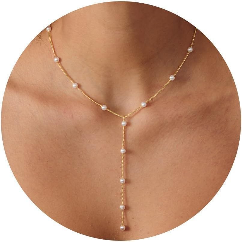 Colar de Pérolas para Mulheres - Colar Delicado de Pérolas Banhado a Ouro 14K/Ouro Branco para Mulheres XDO3