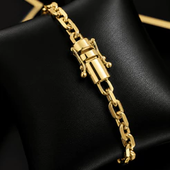 Pulseira dourada modelo luxo cadeado com fecho gaveta Premium em aço inoxidável