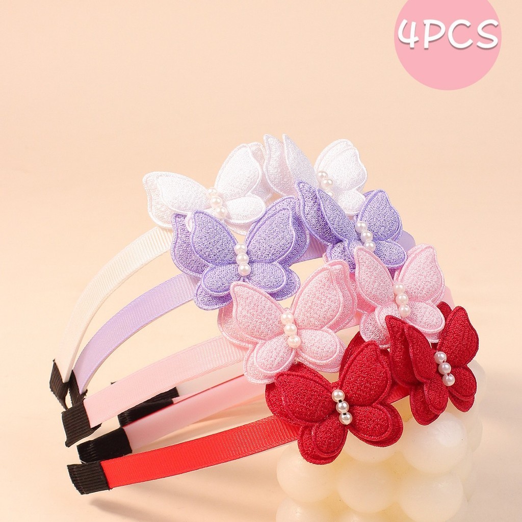 4 novo estilo crianças multicolorido pérola borboleta headbands doce acessórios de cabelo meninas headbands antiderrapan