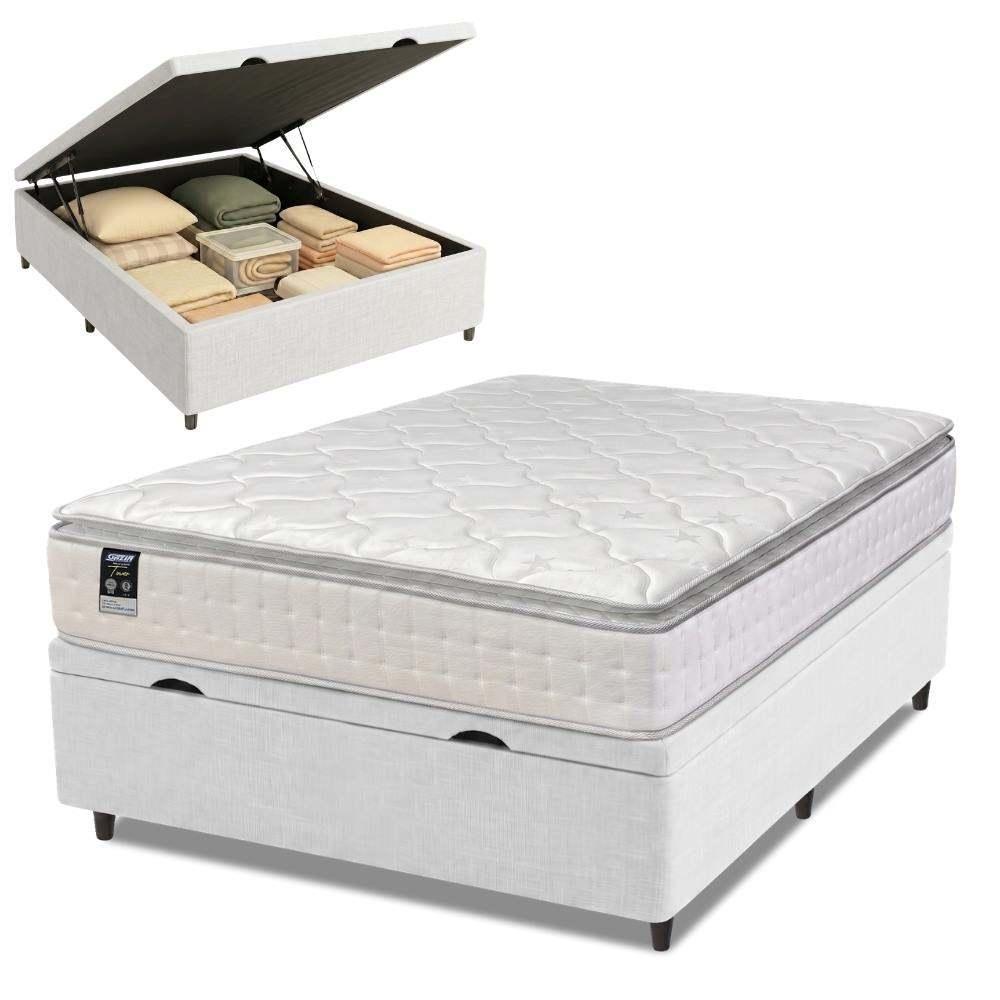 Cama Box Baú Casal Colchão Gazin Com Molas Ensacadas Tower New 138x188x76cm Branco