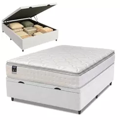 Cama Box Baú Casal Colchão Gazin Com Molas Ensacadas Tower New 138x188x76cm Branco