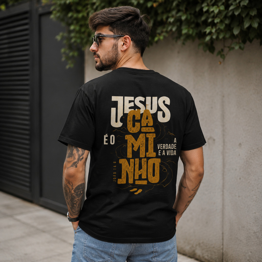 Camiseta Unissex Estampa Jesus é o Caminho Algodão Conforto Casual Estilo Dia a Dia Promoção